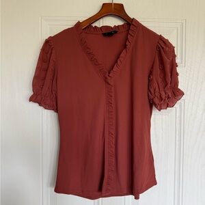 2 for $15 sale: Flower & Feather burnt orange pullover v-neck short sleeve top